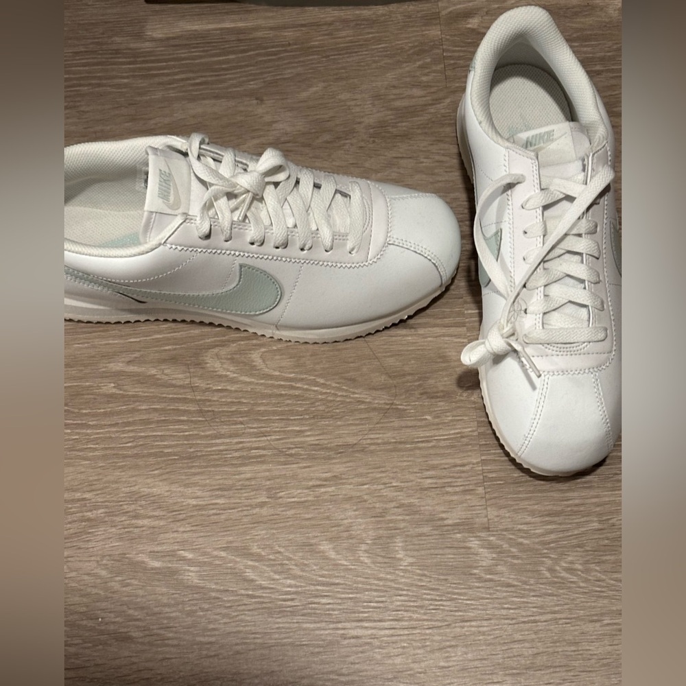 Nike White and Light Blue Sneakers. Nike Cortez